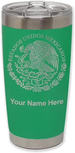 Miniatura 37 de LaserGram Vaso aislado al vacío de 20 onzas, bandera de México, grabado personalizado incluido (gris)