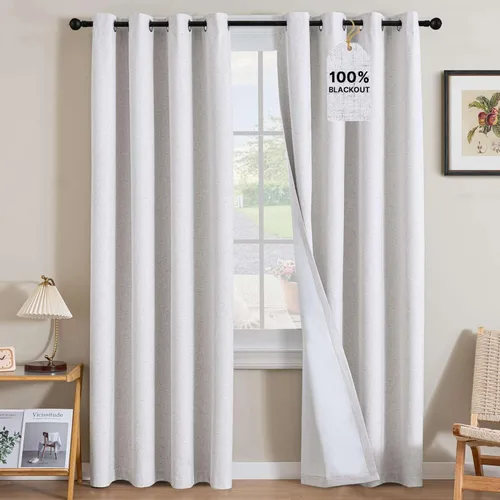 Miniatura 90 de H.VERSAILTEX Cortinas opacas de lino de 72 pulgadas de largo, 100% absolutamente opacas, con aislamiento térmico, con textura de lino, cortinas
