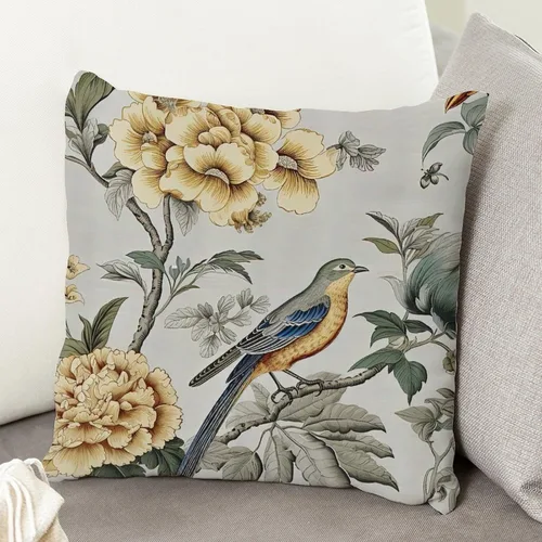 Miniatura 5 de ArogGeld Funda de cojín para sofá de granja con diseño de pájaro chinoiserie amarillo y gris, peonía, pavo real, decoración del hogar, funda
