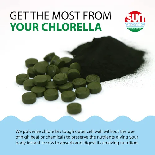 Miniatura 5 de Sun Chlorella Suplemento superalimento de algas verdes de 200 mg - Pared celular pulverizada - Clorofila, CGF, B12 activo, hierro, proteína, sin OMG