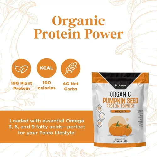 Miniatura 6 de Probase Nutrition, Polvo de proteína de semillas de calabaza, polvo de proteína de calabaza sin azúcar, ideal para apoyo posterior a la actividad
