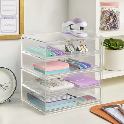 Miniatura 7 de STORi Chloe - Soporte de maquillaje transparente apilable y paquete de 4 cajones Organiza cosméticos y suministros de belleza Fabricado