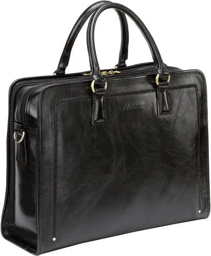 Banuce Maletín de cuero italiano de granos completos genuinos para mujeres, bolsa de trabajo para computadora portátil de 15.6 pulgadas, color negro