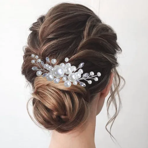 Miniatura 5 de Evild Accesorios para el cabello de perlas Peine de pelo de novia de boda Piezas de pelo nupcial para mujeres (plata)