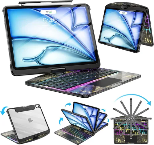 SIBEITU Funda de teclado para iPad Air de 11 pulgadas M4/M3/M2 (2026/2025/2024) y iPad Pro de 11 pulgadas 4ª 3ª 2ª 1ª generación, retroiluminación