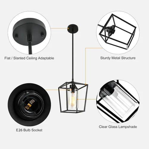 Miniatura 5 de Luces colgantes negras para isla de cocina, 1 luz de granja para cocina, iluminación colgante sobre la isla, jaula de metal, luces colgantes