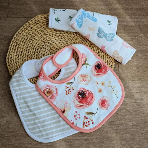 Miniatura 6 de Paquete de 10 baberos de algodón a presión para bebé niño y niña, baberos súper suaves para dentición y alimentación Conjunto de flores