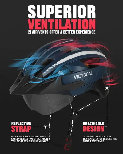 Miniatura 3 de VICTGOAL Casco de bicicleta para hombres y mujeres con luz LED, gafas magnéticas desmontables, visera solar extraíble, casco de bicicleta de montaña