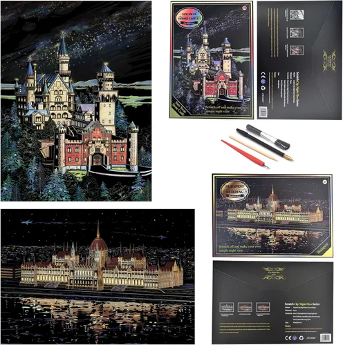 Kit de manualidades de papel de pintura para arañazos para adultos (16 x 11 pulgadas), juego de arte de grabado de lámina de bricolaje, regalo de