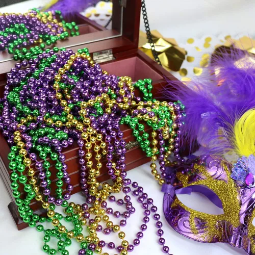 Miniatura 7 de GiftExpress 100 collares de cuentas metálicas de Mardi Gras para recuerdos, desfile de Año Nuevo, celebraciones del día de San Patricio