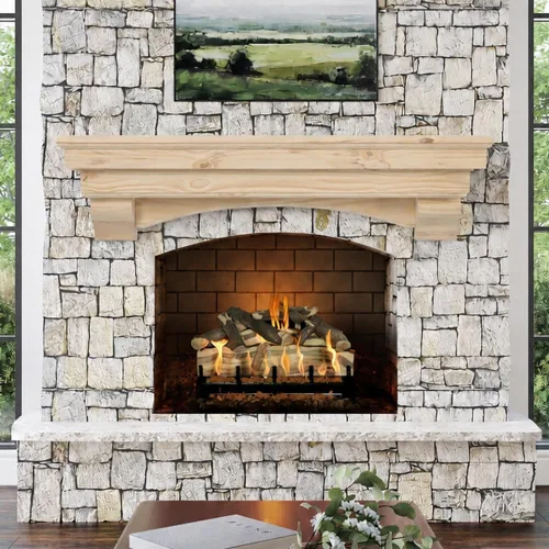 Miniatura 11 de MANTELSDIRECT Mantels Direct Salem - Repisa de Chimenea de Madera con Ménsulas Arqueadas - Cerezo 48 Pulgadas Estante Rústico de Madera de Pino