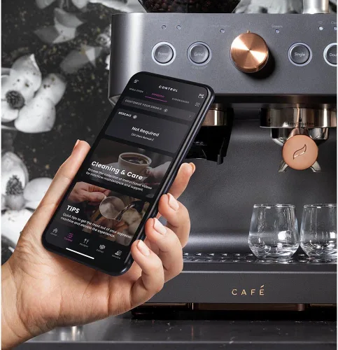 Miniatura 5 de Café Bellissimo - Máquina de café expreso semiautomática con molinillo y espumador de leche, detalles de cobre, control de aplicación WiFi, tanque