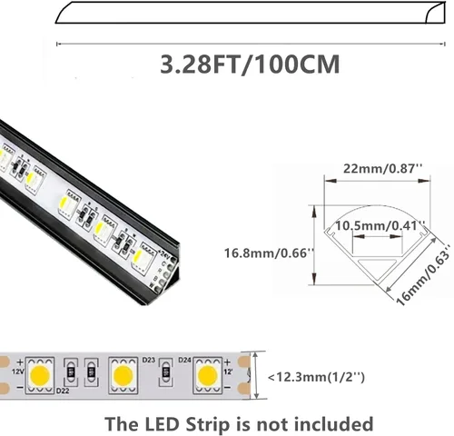 Miniatura 2 de THMOOTHER Tira LED con forma de V de 3.28 pies, resistente a los rayos UV, difusor de canal negro, paquete de 6 perfiles de aluminio con cubierta