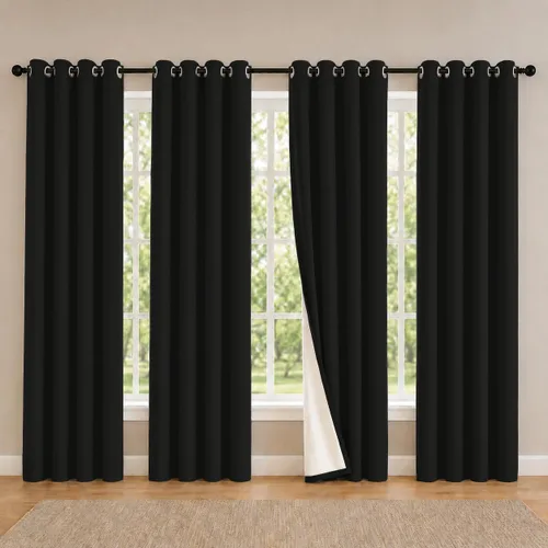 Miniatura 55 de 2 paneles de cortinas 100% opacas, cortinas ligeras con aislamiento térmico con ojales para dormitorio, sala de estar, tratamiento de ventana