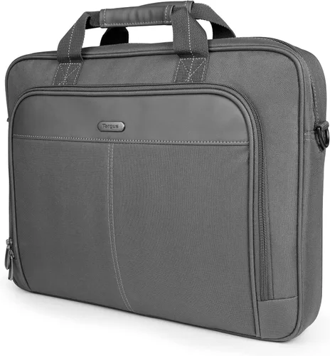 Targus Classic Slim Laptop Bag - Ergonomic Briefcase and Messenger Bag - Spacious Foam Padded for Laptops and Under Gris