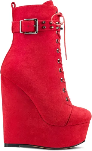 Miniatura 2 de HDEUOLM Botas de tobillo con tacón de plataforma de cuña alta para mujer, botines cortos con cordones y cremallera