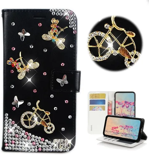 Miniatura 8 de Bling Wallet - Funda de piel compatible con iPhone 11, elegante, hecha a mano en 3D, diseño de mariposas y purpurina, color blanco