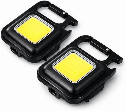 Linterna recargable COB llavero – Ultra brillante 800 lúmenes, 4 modos, base magnética, abrebotellas, soporte plegable – Luz de trabajo LED compacta