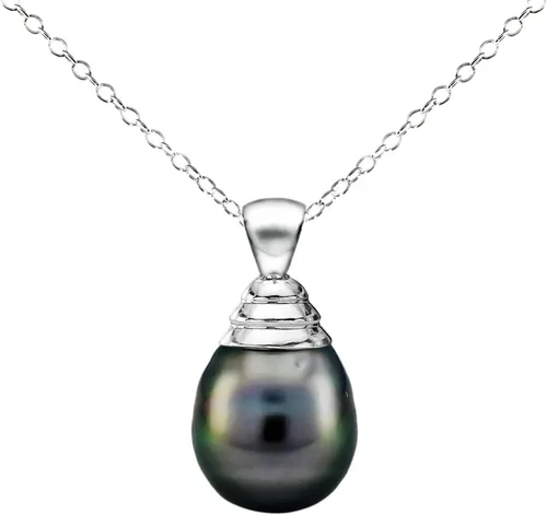 Miniatura 2 de Colgante de perlas cultivadas de Tahití de plata esterlina de 0.394-0.413 in, color negro, con forma de palanca, 18 pulgadas