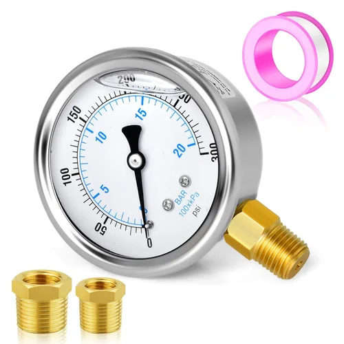 Miniatura 69 de MEANLIN MEASURE - Manómetro de acero inoxidable, relleno de líquido, esfera con cara de 2.5 pulgadas, NPT de 1/4 de pulgada, agua, aceite y gas