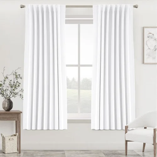 Miniatura 22 de UHITECH - Cortinas opacas beige para sala de estar, cortinas cortas de 35 pulgadas para habitación, cortinas negras para ventanas pequeñas, paneles