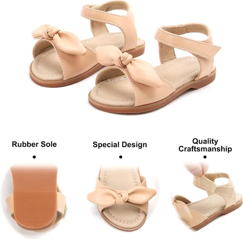 Miniatura 5 de Felix & Flora Sandalias para niña pequeña, zapatos de vestir con punta abierta, zapatos planos de verano para niños pequeños