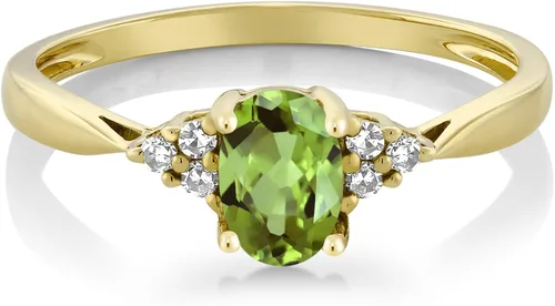 Miniatura 2 de Gem Stone King Anillo de compromiso de peridoto verde de oro amarillo de 14 quilates y diamante para mujer