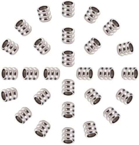 PH PandaHall 200 cuentas sueltas ranuradas de 0.236 pulgadas de acero inoxidable con agujeros de 0.157 in, espaciadores de cuentas de agujero grande