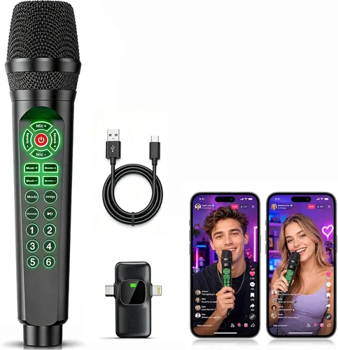 Miniatura 9 de Facmogu MC9 - Micrófono de karaoke y transmisión en vivo con tarjeta de sonido integrada para principiantes de TikTok YouTube, efectos de sonido