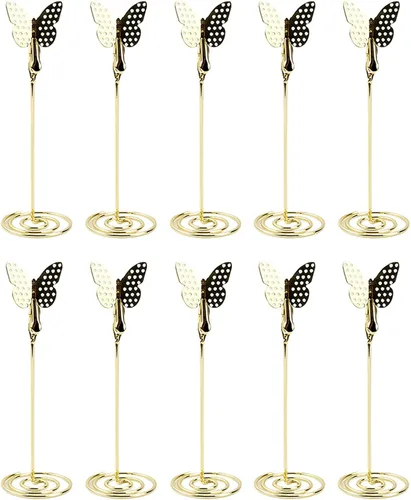 Portatarjetas de mesa de mariposa para números, 10 unidades, 4.92 pulgadas, soporte de fotos de alambre de 4.92 pulgadas, clips de menú, soportes