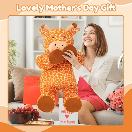 Miniatura 8 de SQEQE Peluche de jirafa grande de 39 pulgadas, jirafa de peluche gigante para niños y adultos, lindos peluches enormes para cumpleaños, Navidad