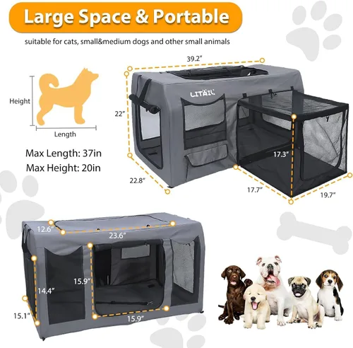 Miniatura 2 de Jaula para perros grandes, caja de viaje portátil para perros para familias de varios gatos y cachorros de perros pequeños, jaula portátil plegable