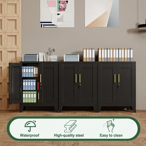 Miniatura 7 de Gabinete de Almacenamiento de Metal Negro, Gabinete de Almacenamiento Alto de 36" con Cerradura y 2 Estantes Ajustables, Organizador de Casillero