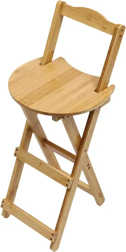 Miniatura 5 de Taburete de bar plegable de bambú con respaldo y reposapiés, sillas de bar portátiles para el hogar, isla de cocina, desayuno, sin montaje