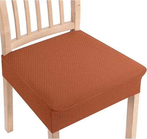 Miniatura 34 de Smiry Juego de 4 fundas de asiento elásticas de jacquard para sillas de comedor, extraíbles y lavables, sin fundas traseras, color gris pardo