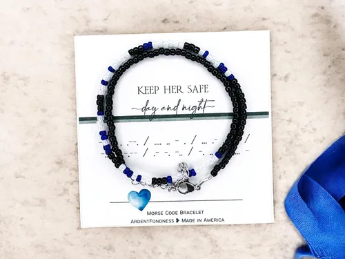 Miniatura 2 de Keep Her Safe Day And Night Morse Code Beaded Wrap Bracelet for Law Enforcement Mother, Unique Gift for Mom Wife Girlfriend Grandma Sister Best