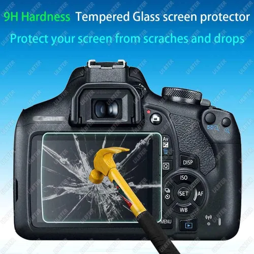 Miniatura 3 de ULBTER Protector de pantalla para cámara Canon EOS Rebel T7 T6 T5 2000D y cubierta de zapata caliente, [2+3 unidades] 0.012 in 9H dureza vidrio