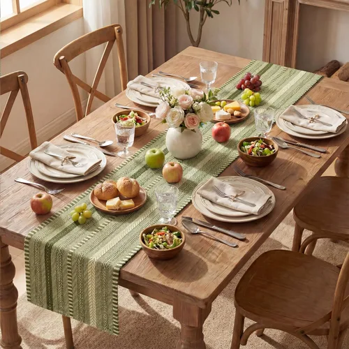 Miniatura 5 de Artoid Mode Camino de mesa tejido estilo granja verde ejército, decoración rústica de temporada festiva para la cocina y el comedor, para decoración