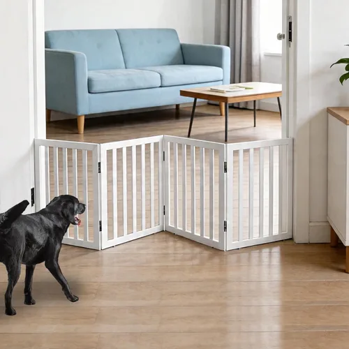Miniatura 22 de Puerta para perros para interiores, valla independiente para perros, para la casa, puertas, pasillos o escaleras, puerta para mascotas plegable