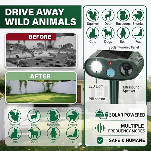 Miniatura 6 de 2026 Upgraded Ultrasonic Animal Repellent Outdoor: Sonic Fortress Pro Deer Repellent Devicess&Cat Repeller for Yard, 4-Pack Waterptoof Raccoon