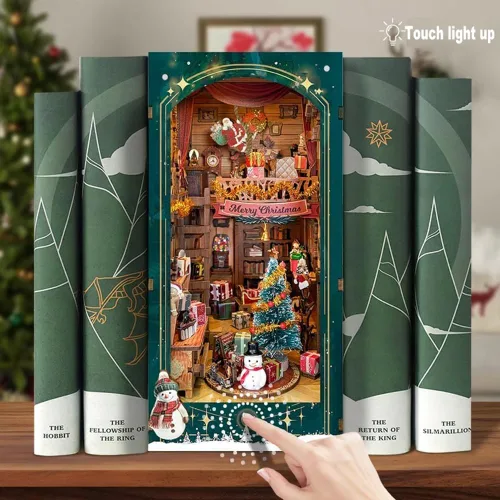 Miniatura 3 de Kit de rincón de libros de bricolaje, decoración de estantería de librería, rompecabezas de madera 3D con LED, regalo de Halloween, Navidad