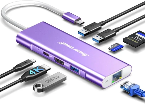 Miniatura 9 de Hiearcool Concentrador USB C, estación de acoplamiento HDMI 8 en 1 USB-C a 4K 60Hz, adaptador multipuerto Ethernet USBC de 100 W PD Dock compatible