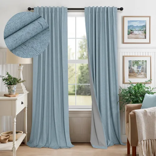 Miniatura 38 de Pitalk Cortinas cortas 100% opacas de lino para cafetería, 40 pulgadas de largo, 2 paneles, cortinas de puerta francesa para ventana, cortina
