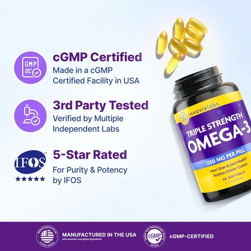Miniatura 6 de InnovixLabs Suplemento Omega 3 de triple fuerza, aceite de pescado sin eructos para mujeres y hombres, 900 mg de EPA y DHA, apoyo para el cerebro