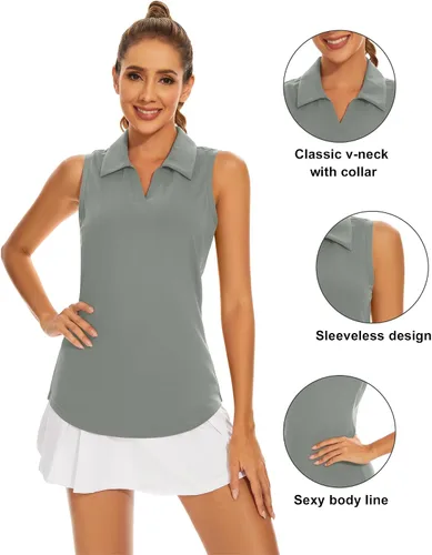 Miniatura 3 de Ivicoer Camiseta de golf para mujer, tipo polo, sin mangas, con cuello de tenis, ajuste seco, ropa atlética para mujer
