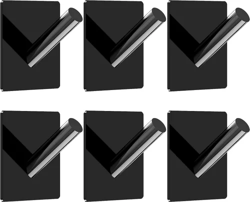 Jetec 6 ganchos acrílicos negros para sombreros para pared, resistentes para colgar abrigos, ropa, toallas, gancho autoadhesivo, organizador de