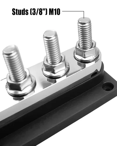 Miniatura 3 de GMURA Barra de bus resistente 12-48V 600A Max, 4 pernos M10 (3/8 pulgadas) Bloque de terminales de barra colectora de cobre de alta corriente