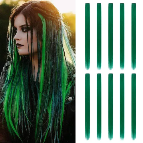 Miniatura 15 de 20 extensiones de cabello con clip de colores para niñas, extensiones de cabello arcoíris multicolor de 20 pulgadas, reflejos instantáneos, piezas