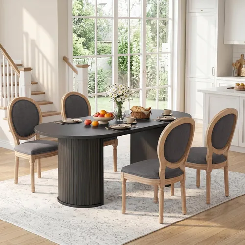 Miniatura 16 de SoarFlash Juego de mesa de cocina y sillas para 4, juego de mesa de comedor de 47 pulgadas para 4 personas con sillas tapizadas de terciopelo, juego