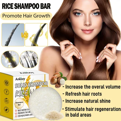 Miniatura 5 de ANKOOY Paquete de 2 barras de champú de agua de arroz, barras de champú de arroz para el crecimiento del cabello, champú para cabello seco, jabón
